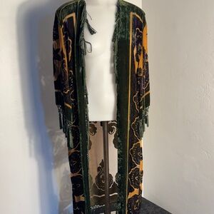 Shiba 100% Silk Burnout Duster w/ Tassels & Beads  New Orleans Colors  M–XL